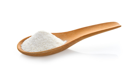 Creamer, Coffee whitener, Non-dairy creamer in wood spoon on white backgroundの写真素材