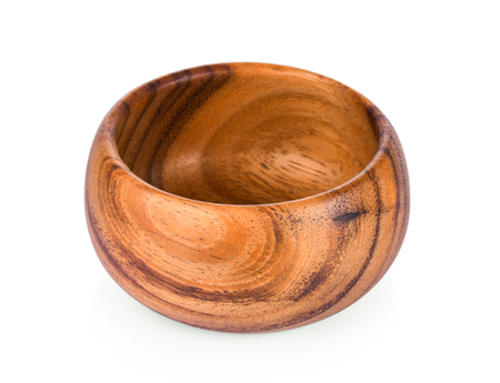 wood bowl on white backgroundの写真素材