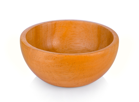 wood bowl on white backgroundの写真素材