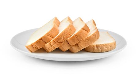 sliced bread in plate isolated on white background