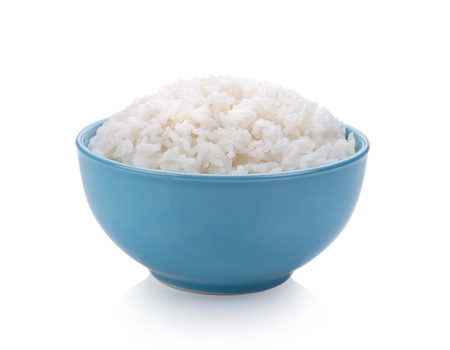  jasmine Rice in a bowl on white backgroundの写真素材
