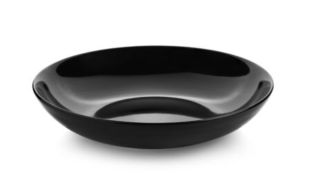 black plate isolated on white backgroundの写真素材