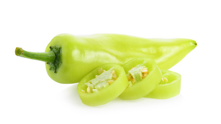 Green hot chili pepper isolated on the white background.の写真素材