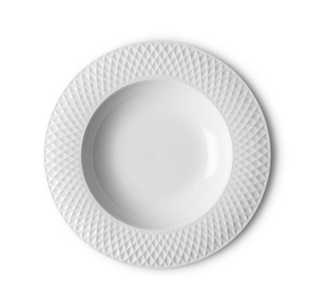 empty white plate on white backgroundの写真素材