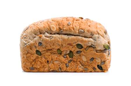 Whole wheat bread on white backgroundの写真素材