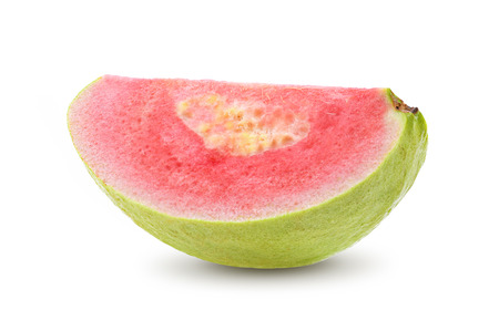 Pink Guava slice isolated on white backgroundの写真素材
