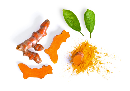 turmeric with leaf isolated on white background