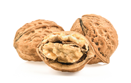Walnuts on white backgroundの写真素材