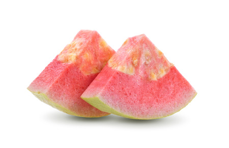 Pink Guava slice isolated on white backgroundの写真素材
