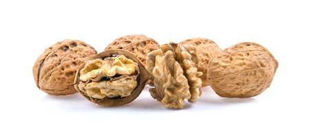 Walnuts on white backgroundの写真素材