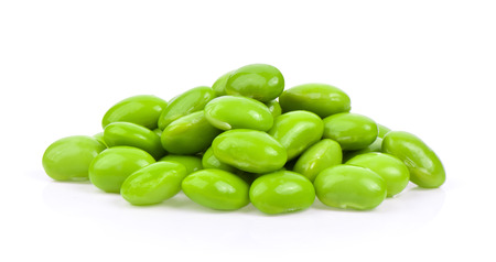 green soybeans on white backgroundの写真素材
