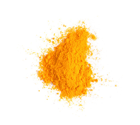 Turmeric (Curcuma) powder pile isolated on white background, top viewの写真素材