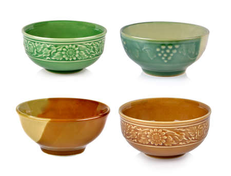 Empty ceramic bowl isolated on a white backgroundの写真素材