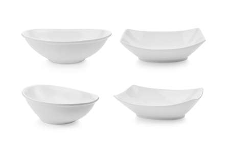 empty ceramic bowl on white backgroundの写真素材