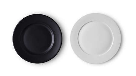 white and black plate on white backgroundの写真素材
