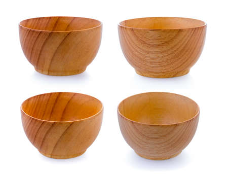 set of wood bowl on white backgroundの写真素材