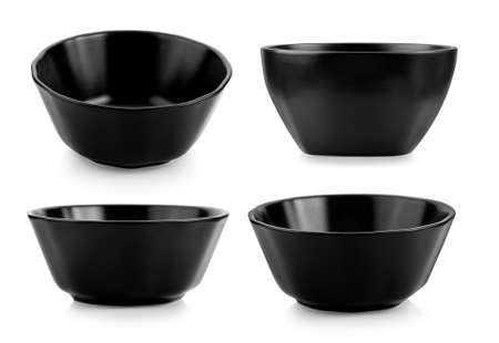 black ceramic bowl isolated on white backgroundの写真素材