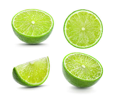 Juicy slice of lime isolated on white backgroundの写真素材