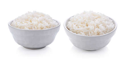 jasmine Rice in a bowl on white backgroundの写真素材