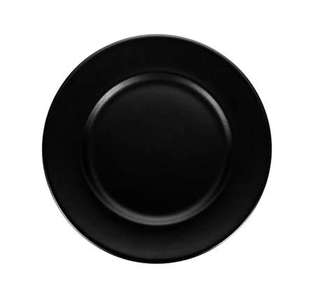 black plate isolated on white backgroundの写真素材