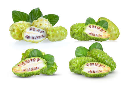 set of Noni fruit on white backgroundの写真素材