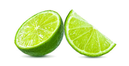 Juicy slice of lime isolated on white backgroundの写真素材
