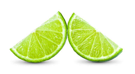 Juicy slice of lime isolated on white backgroundの写真素材
