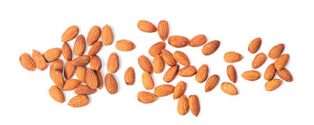 Almond nuts isolated on white backgroundの写真素材