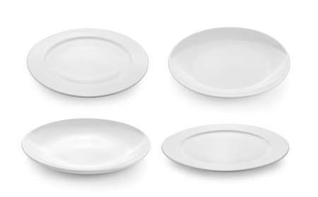 empty plate isolated on white backgroundの写真素材