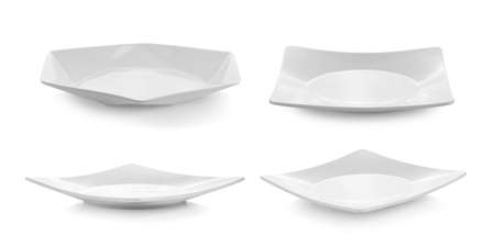 empty plate isolated on white backgroundの写真素材