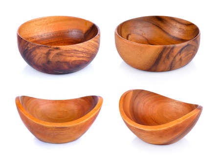 wood bowl isolated on white backgroundの写真素材