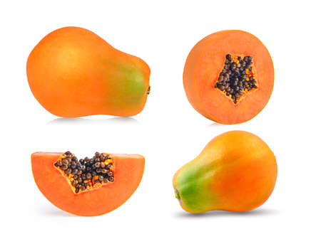 set of papaya on white backgroundの写真素材