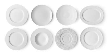 Empty ceramic round plate isolated on white backgroud. top viewの写真素材