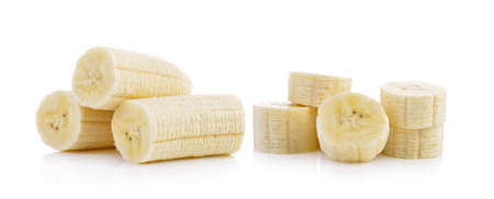 slice banana isolated on white backgroundの写真素材
