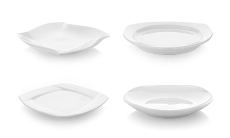 set of modern ceramic plate  beautiful shape on white backgroundの写真素材