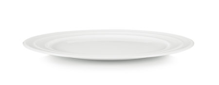 empty white plate isolated on white backgroundの写真素材