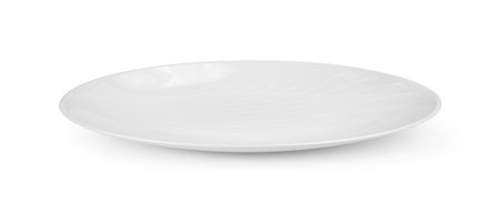 Empty white plate isolated on a white backgroundの写真素材