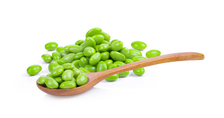 green soy beans isolated on white backgroundの写真素材