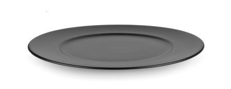 black plate isolated on white backgroundの写真素材