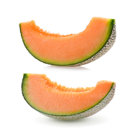 cantaloupe melon isolated on white backgroundの写真素材