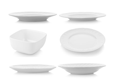 set of plate and bowl on white backgroundの写真素材