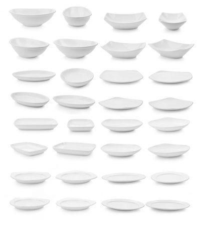 set of empty plate on white backgroundの写真素材