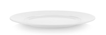 Beautiful shape ceramic plate isolated on white backgroundの写真素材
