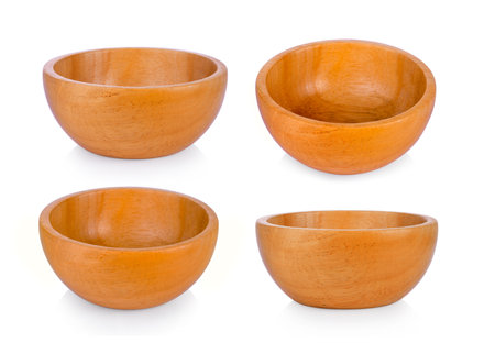 empty wood bowl on white backgroundの写真素材