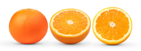 Ripe orange isolated on white backgroundの写真素材