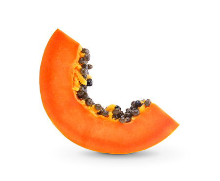 papaya slice isolated on white backgroundの写真素材