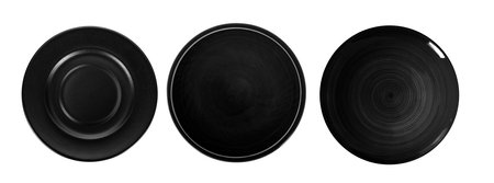 black plate isolated on white backgroundの写真素材