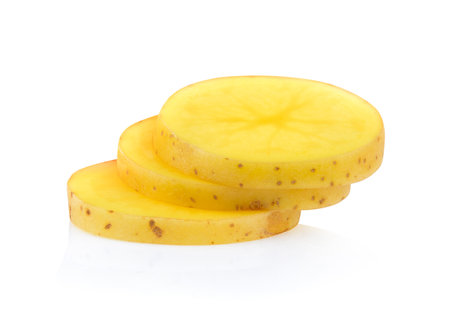 potatoes slice isolated on white backgroundの写真素材