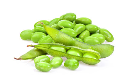 green soybeans isolated on white backgroundの写真素材