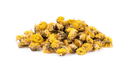 dry chrysanthemum flowers isolated on white backgroundの写真素材